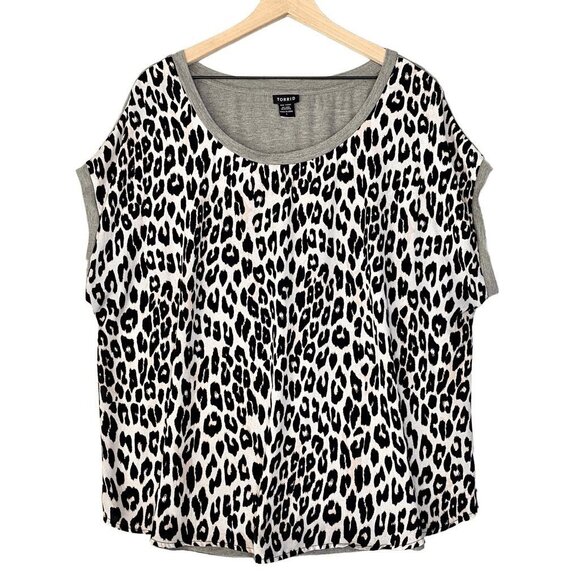 Torrid Leopard Print Chiffon Front Top Short Cap Sleeve Round Neck Gray Size 1 - Picture 1 of 5